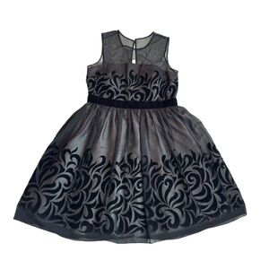 S.L. FASHIONS ~ Black Mess Overlay Velvet Scroll Pattern Volume Netted Lining